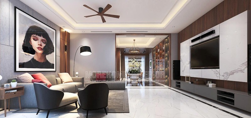 Sắp xếp nội thất phòng khách liền phòng ăn đẹp, sang trọng cho biệt thự, nhà phố tại Vinh, Nghệ An. Thiết kế phòng khách biệt thự