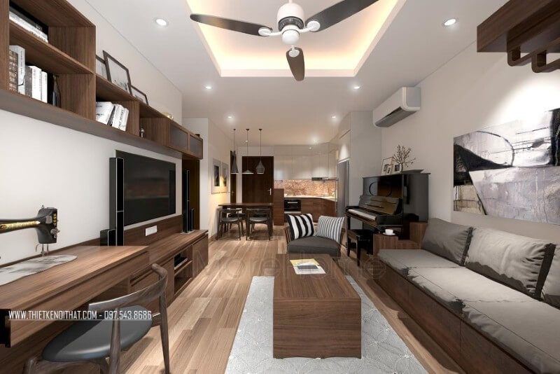 Nội thất phòng khách hiện đại sử dụng hầu hết các đường nét trang trí đơn giản, các khối hình đơn giản, không cầu kỳ trong kiểu cách hay các nét trạm trổ chi tiết mang lại cảm giác cơi nới và rộng hơn cho không gian tiếp khách của gia chủ