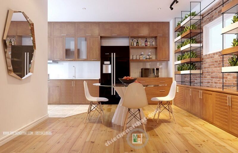 Mẫu thiết kế phòng ăn đẹp với đồ nội thất hiện đại tiện nghi là một trong những xu hướng được yêu thích hiện nay.
