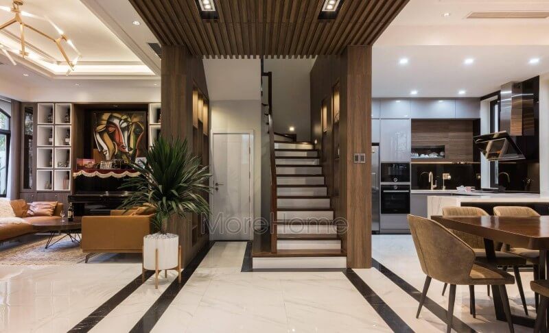 Sản phẩm công trình thi công đồ gỗ, cầu thang gỗ đẹp tại biệt thự vinhomes imperia Hải Phòng do Morehome đảm nhiệm.