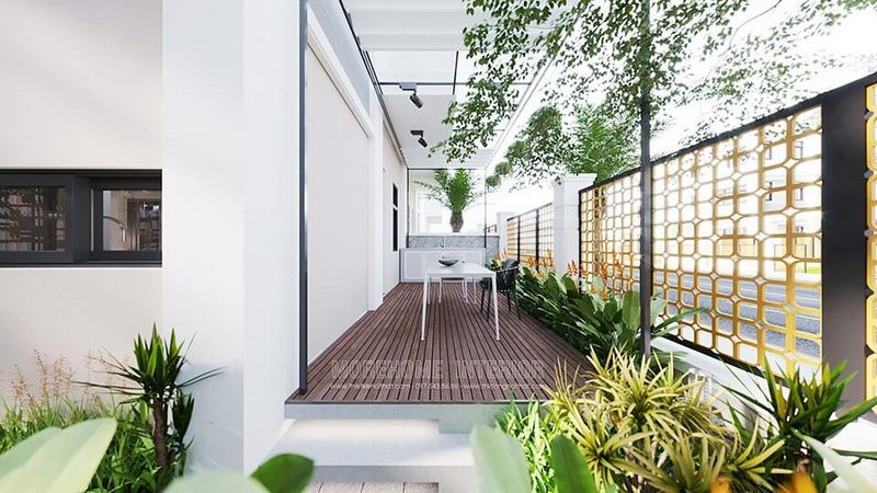 Thiết kế ngoại thất sân vườn tràn ngập màu xanh mướt cho biệt thự starlake tây hồ