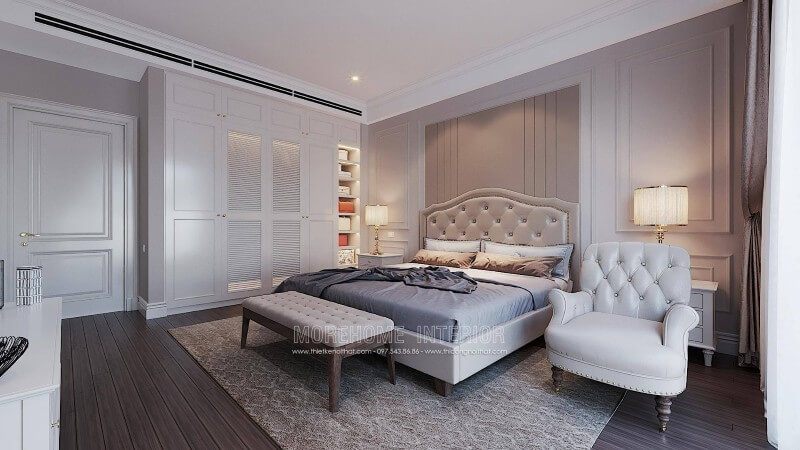 Mẫu sofa phòng ngủ đẹp được bọc da công nghiệp phong cách tân cổ điển sang trọng